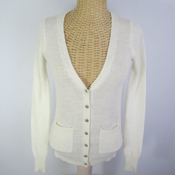 J Crew Women XXS Ivory LS Boyfriend Cardigan Sweater Rhinestone Buttons Alpaca - Picture 8 of 10